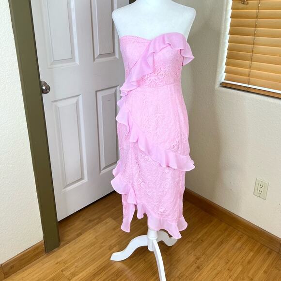 NWT Lovers + Friends Harris Pink Lace Strapless Midi Dress. - Picture 2 of 10